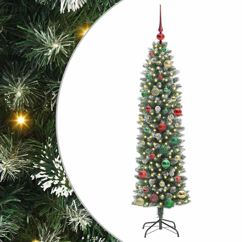 vidaXL Künstlicher schlanker Weihnachtsbaum Grün und Weiß 150 cm