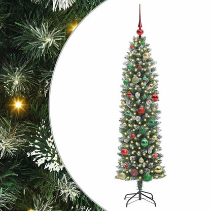 vidaXL Künstlicher schlanker Weihnachtsbaum Grün und Weiß 150 cm
