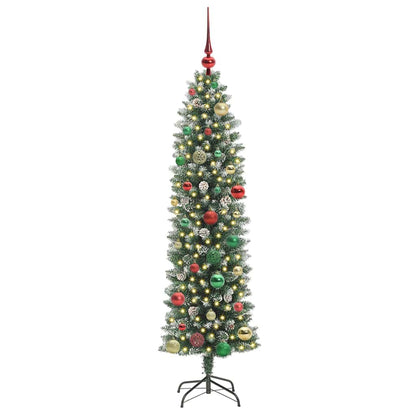 vidaXL Künstlicher schlanker Weihnachtsbaum Grün und Weiß 150 cm