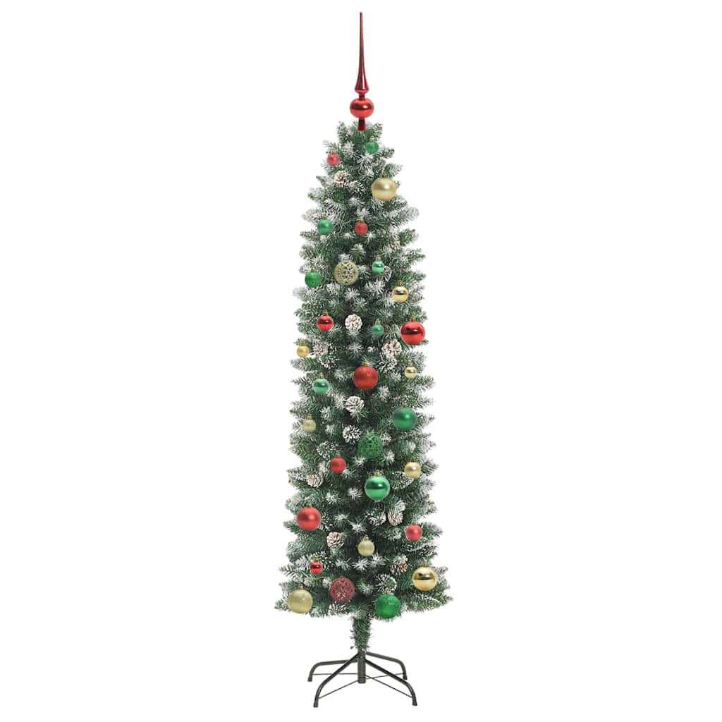 vidaXL Künstlicher schlanker Weihnachtsbaum Grün und Weiß 150 cm