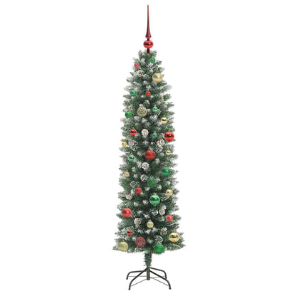 vidaXL Künstlicher schlanker Weihnachtsbaum Grün und Weiß 150 cm