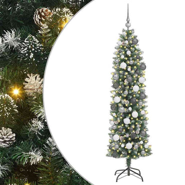 vidaXL Sapin de Noël artificiel élancé Vert et blanc 180 cm