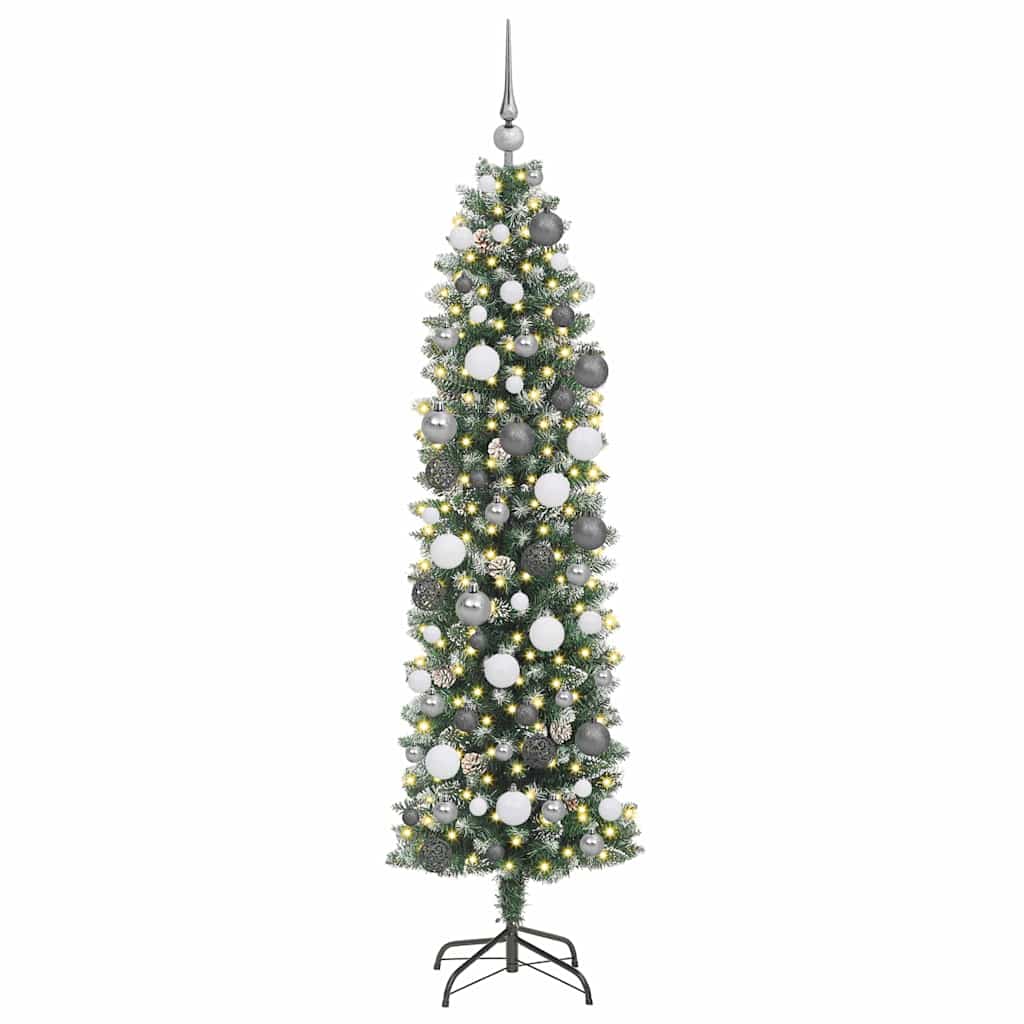vidaXL Sapin de Noël artificiel élancé Vert et blanc 180 cm