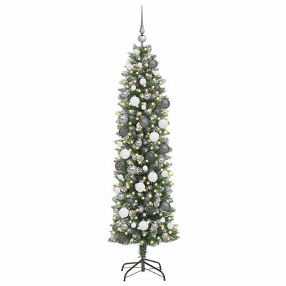 vidaXL Sapin de Noël artificiel élancé Vert et blanc 180 cm