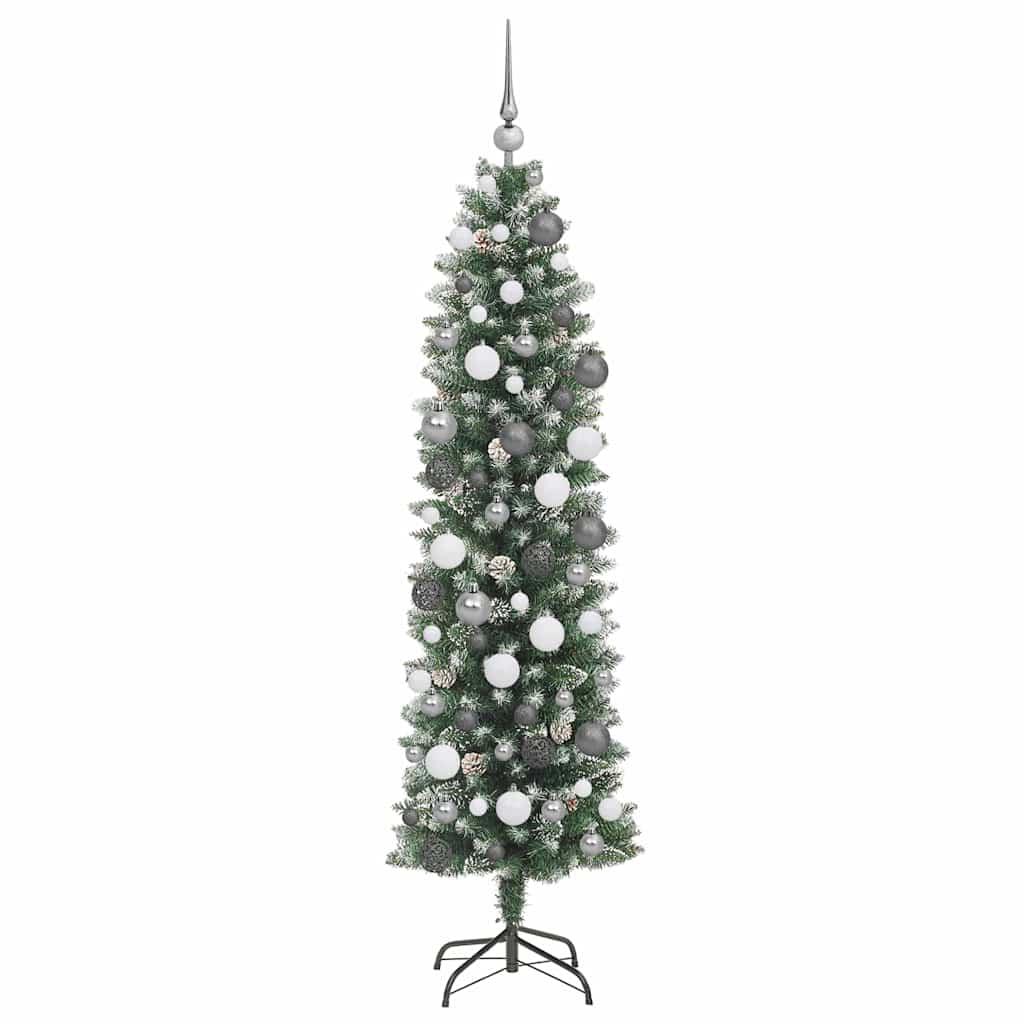 vidaXL Sapin de Noël artificiel élancé Vert et blanc 180 cm