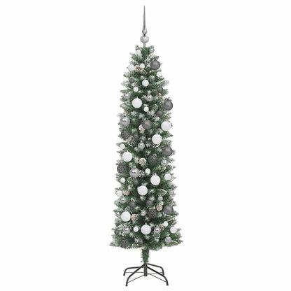 vidaXL Sapin de Noël artificiel élancé Vert et blanc 180 cm