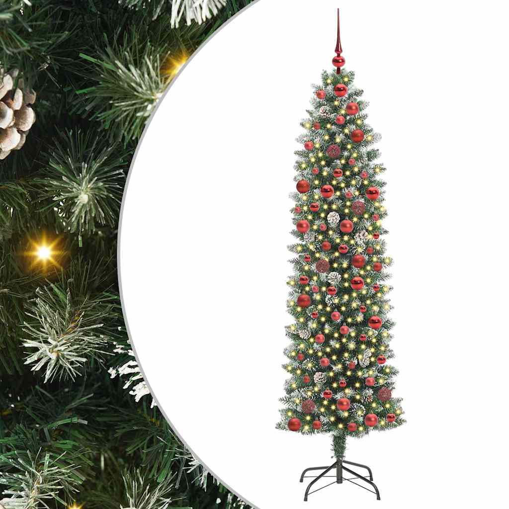 Künstlicher schlanker Weihnachtsbaum Grün und Weiß 180 cm