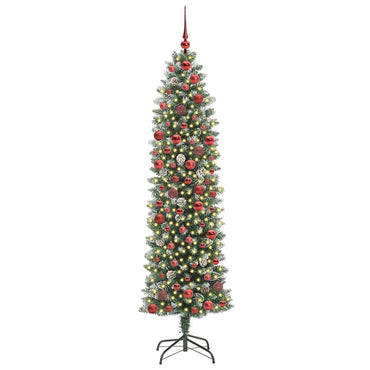 vidaXL Sapin de Noël artificiel élancé Vert et blanc 180 cm