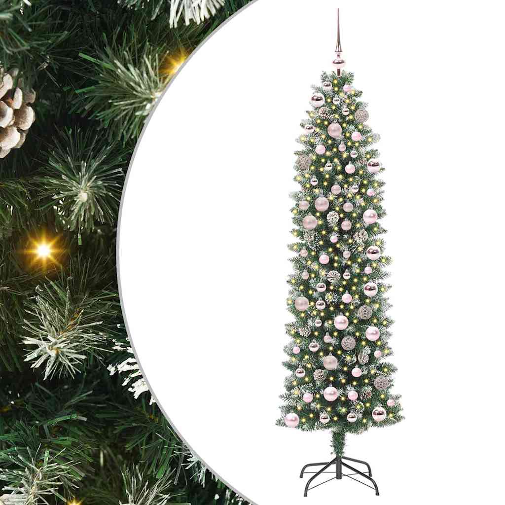 vidaXL Sapin de Noël artificiel élancé Vert et blanc 180 cm