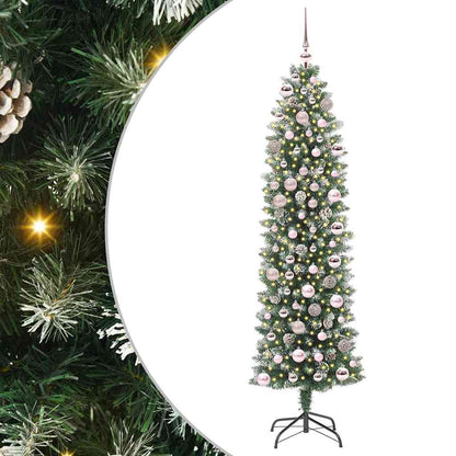 vidaXL Sapin de Noël artificiel élancé Vert et blanc 180 cm
