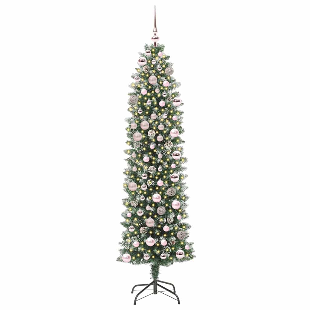vidaXL Sapin de Noël artificiel élancé Vert et blanc 180 cm