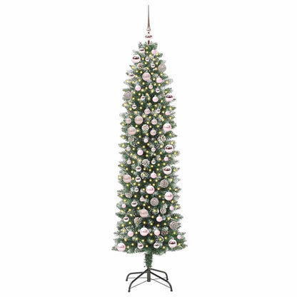 vidaXL Sapin de Noël artificiel élancé Vert et blanc 180 cm