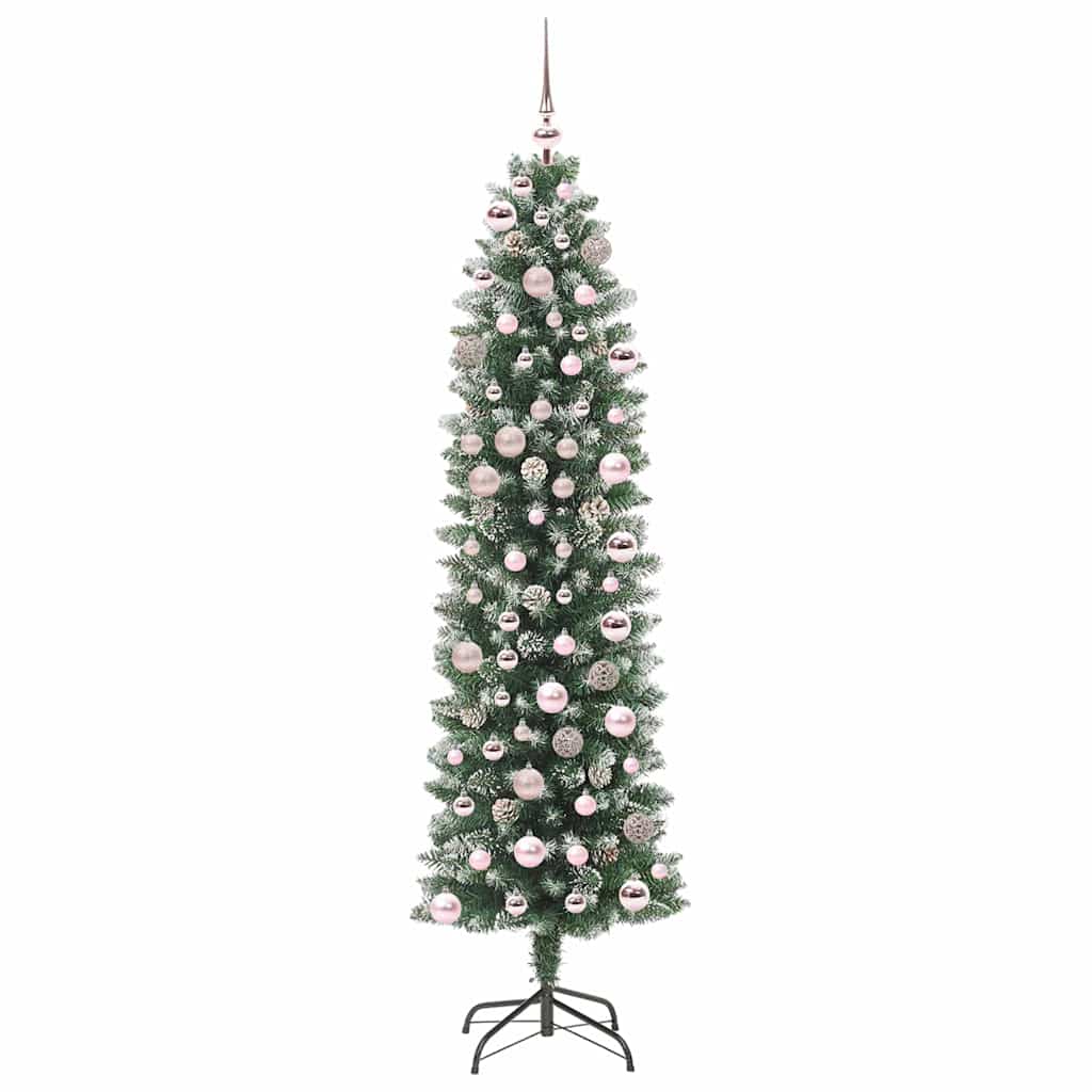 vidaXL Sapin de Noël artificiel élancé Vert et blanc 180 cm