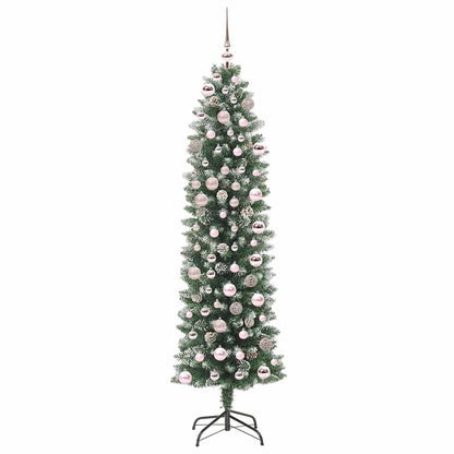 vidaXL Sapin de Noël artificiel élancé Vert et blanc 180 cm