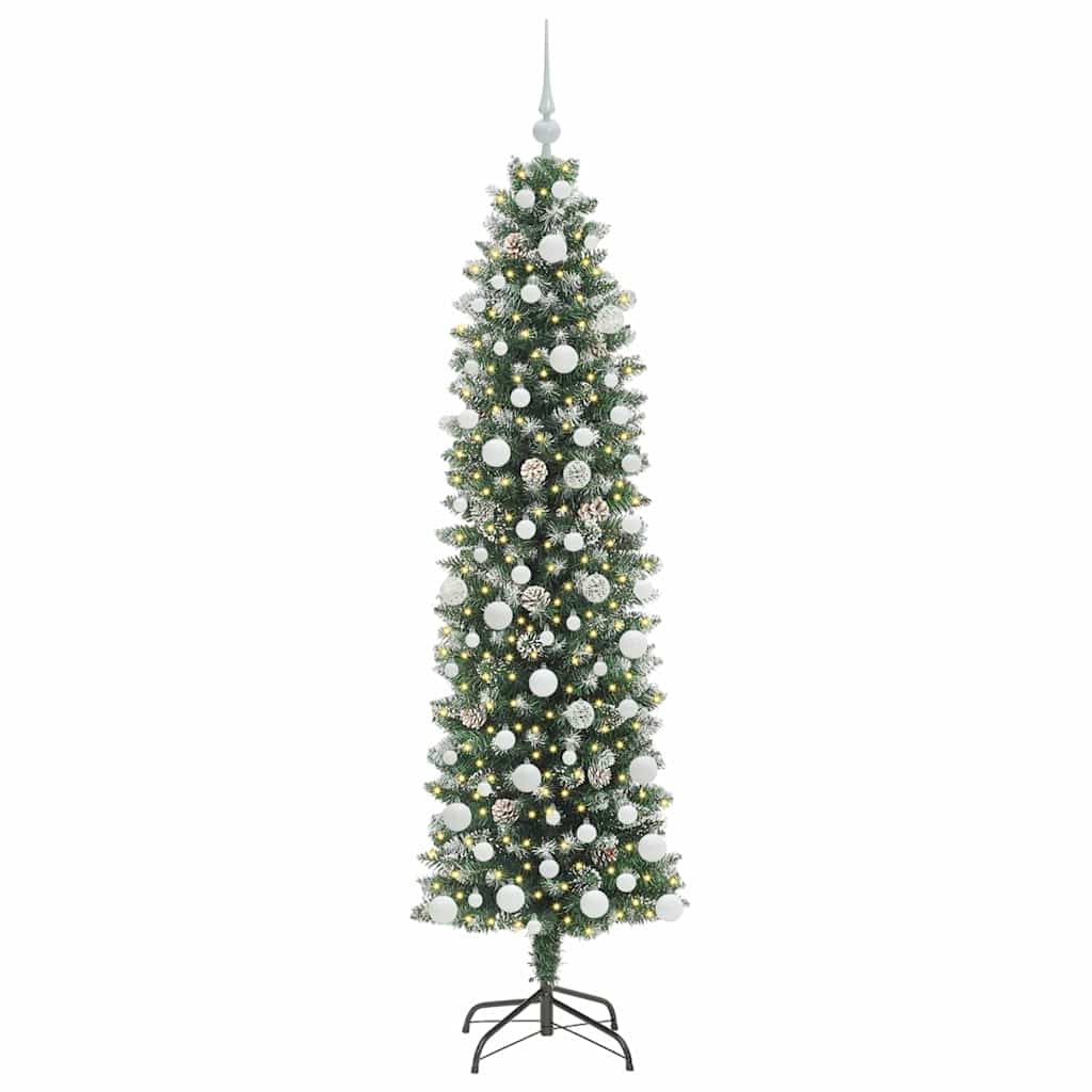 vidaXL Sapin de Noël artificiel élancé Vert et blanc 180 cm