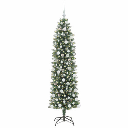 vidaXL Sapin de Noël artificiel élancé Vert et blanc 180 cm
