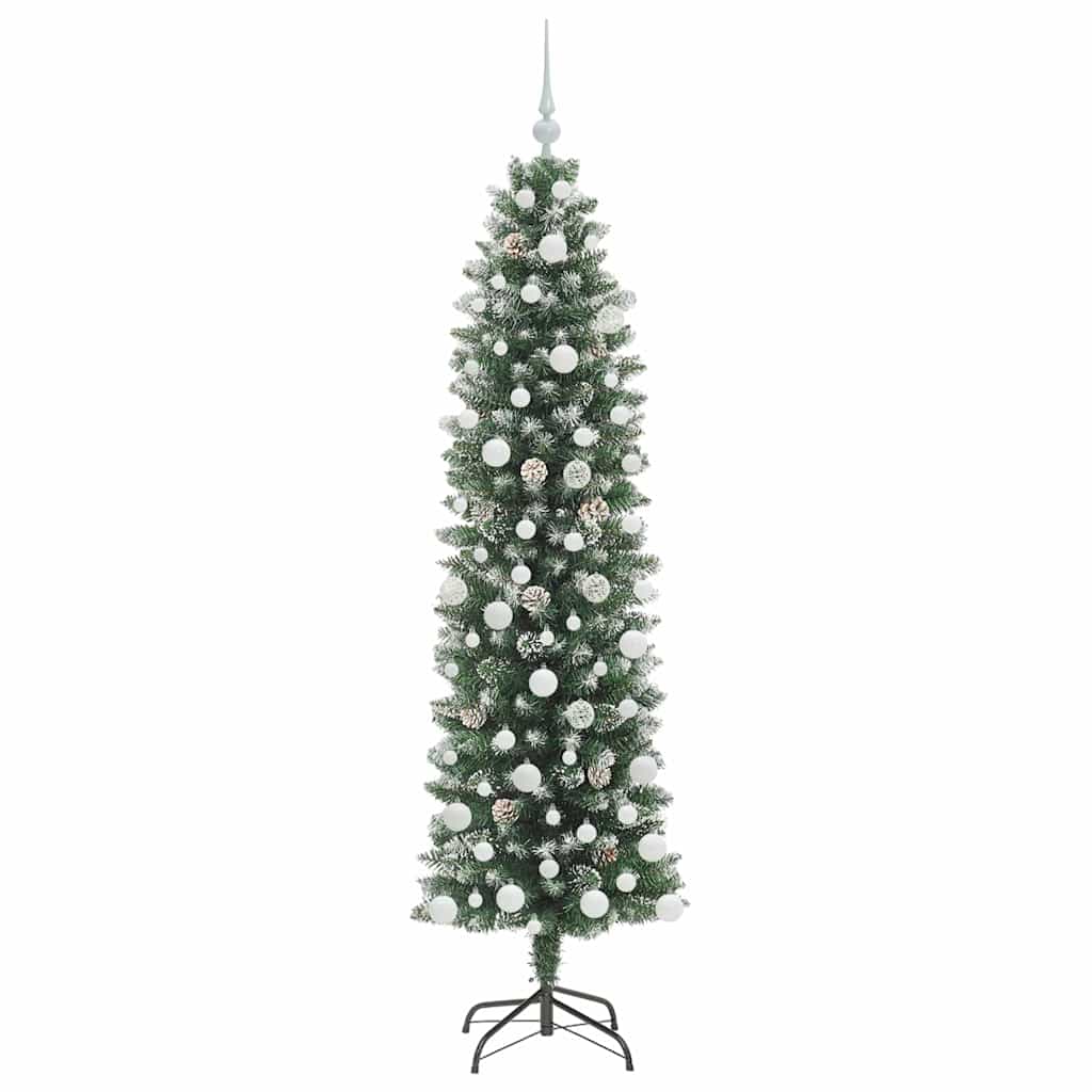 vidaXL Sapin de Noël artificiel élancé Vert et blanc 180 cm