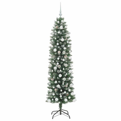 vidaXL Sapin de Noël artificiel élancé Vert et blanc 180 cm