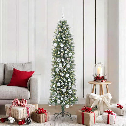 vidaXL Sapin de Noël artificiel élancé Vert et blanc 180 cm