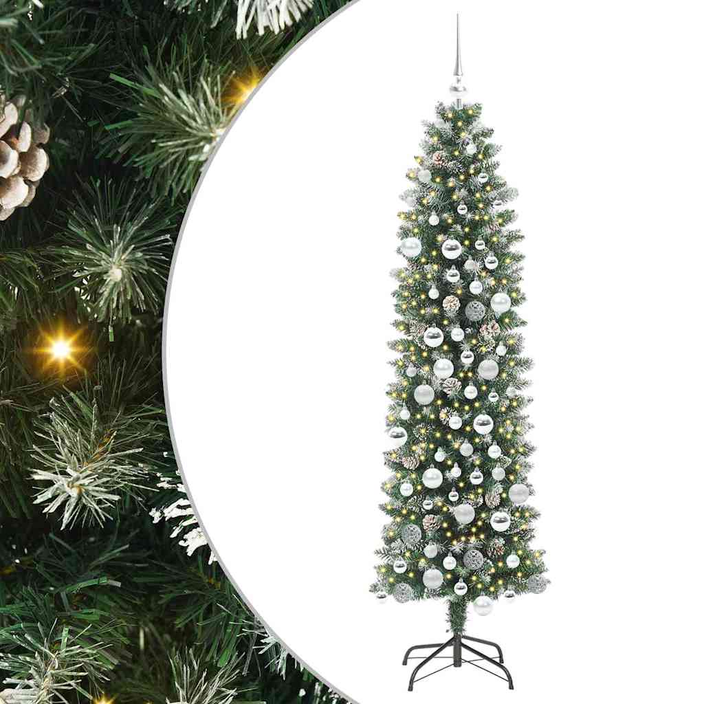 vidaXL Sapin de Noël artificiel élancé Vert et blanc 180 cm