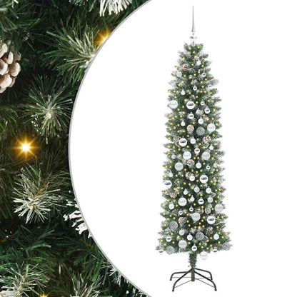vidaXL Sapin de Noël artificiel élancé Vert et blanc 180 cm