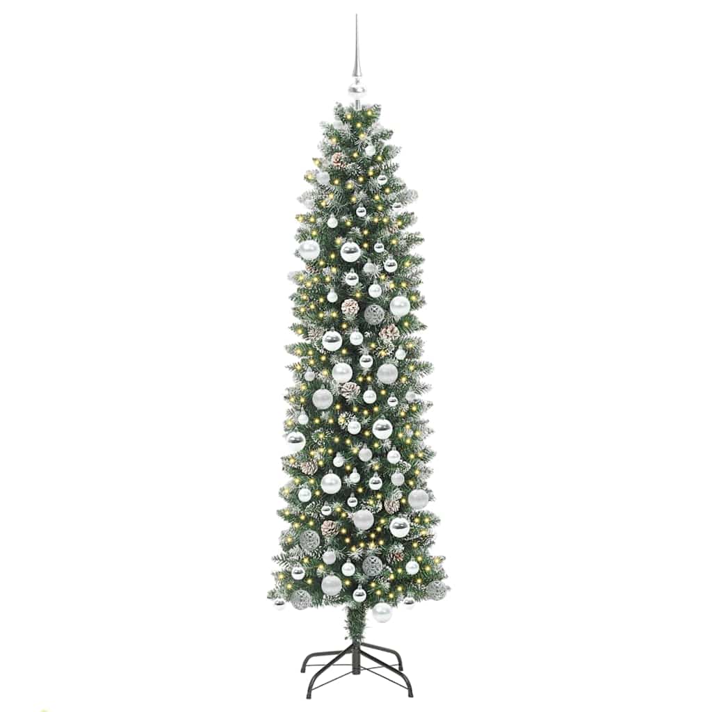 vidaXL Sapin de Noël artificiel élancé Vert et blanc 180 cm