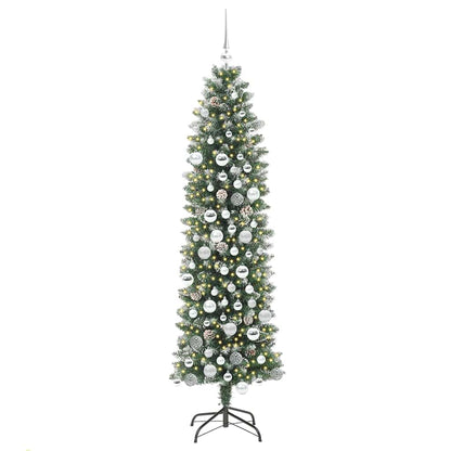 vidaXL Sapin de Noël artificiel élancé Vert et blanc 180 cm