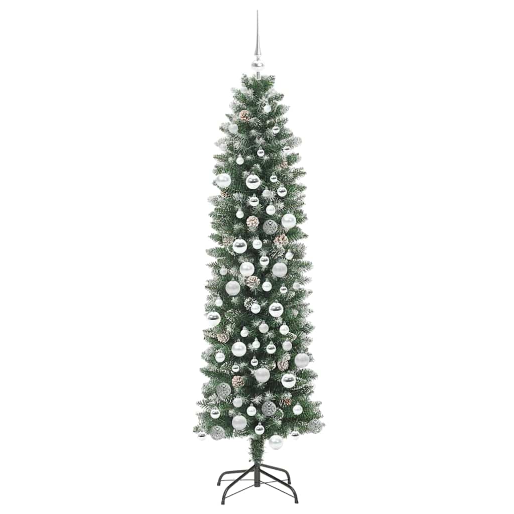 vidaXL Sapin de Noël artificiel élancé Vert et blanc 180 cm