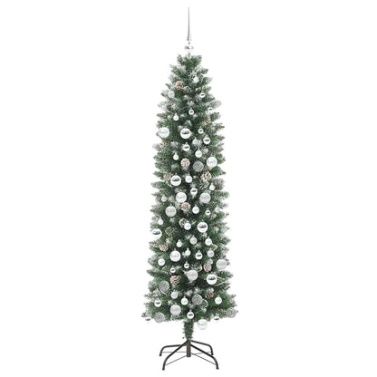 vidaXL Sapin de Noël artificiel élancé Vert et blanc 180 cm