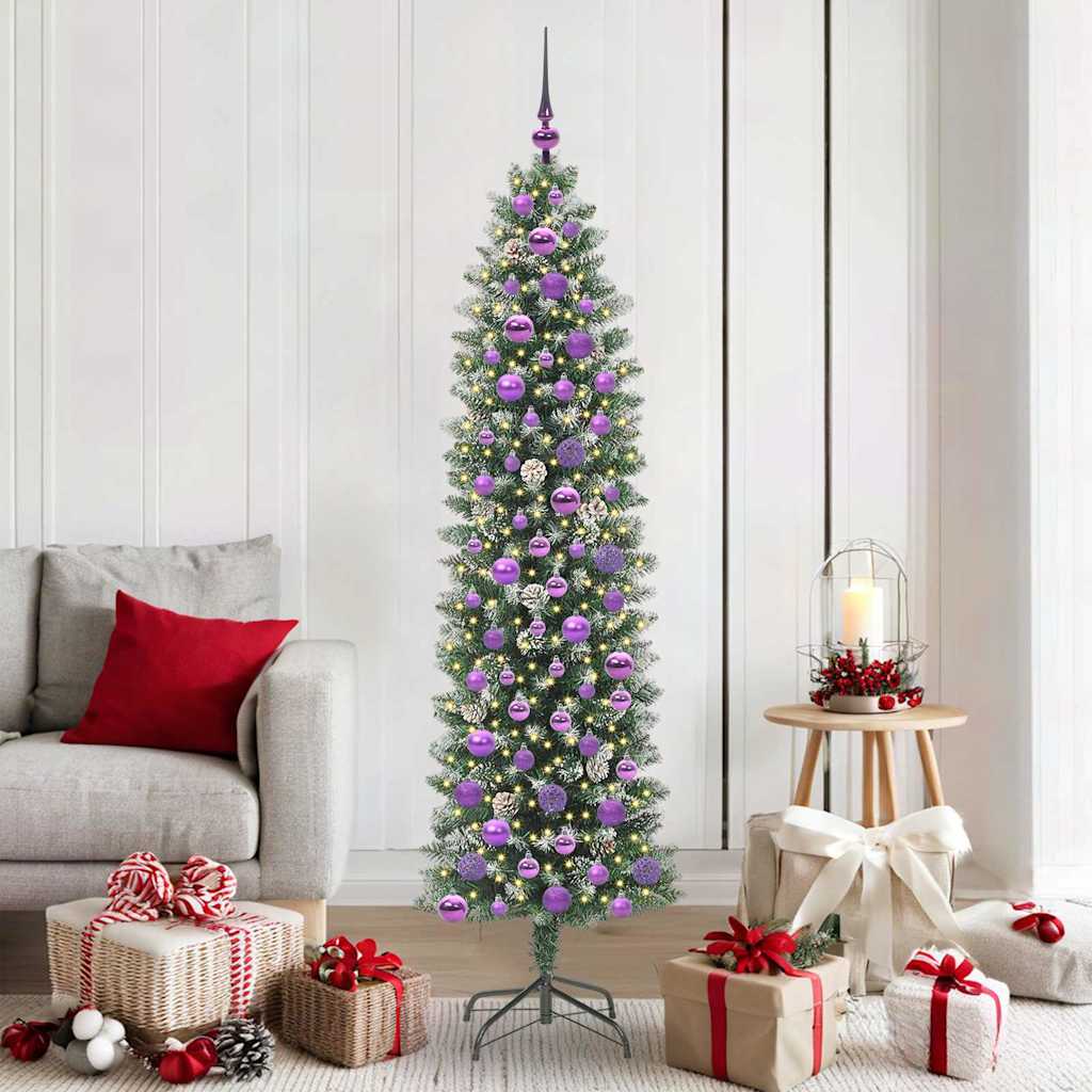 vidaXL Künstlicher schlanker Weihnachtsbaum Grün und Weiß 180 cm