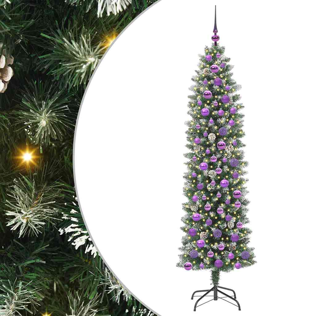 vidaXL Künstlicher schlanker Weihnachtsbaum Grün und Weiß 180 cm