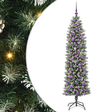 vidaXL Künstlicher schlanker Weihnachtsbaum Grün und Weiß 180 cm