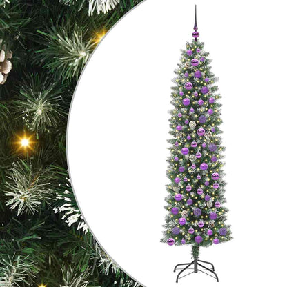 vidaXL Künstlicher schlanker Weihnachtsbaum Grün und Weiß 180 cm