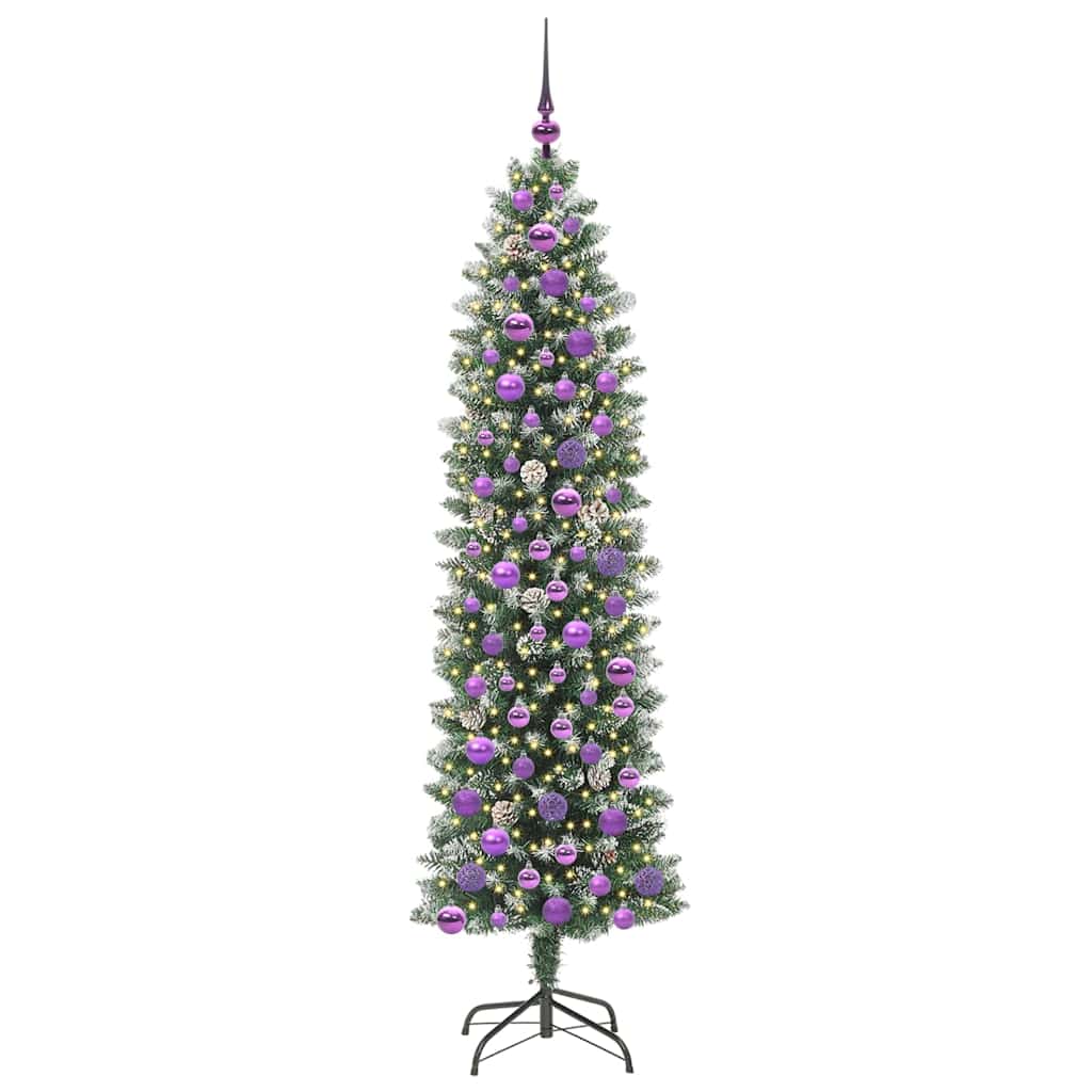 vidaXL Künstlicher schlanker Weihnachtsbaum Grün und Weiß 180 cm
