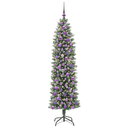vidaXL Künstlicher schlanker Weihnachtsbaum Grün und Weiß 180 cm