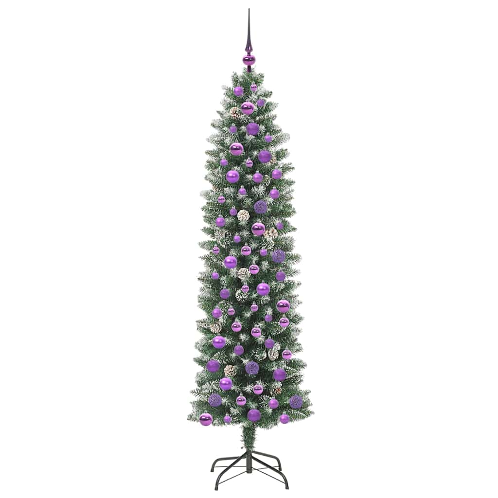 vidaXL Künstlicher schlanker Weihnachtsbaum Grün und Weiß 180 cm