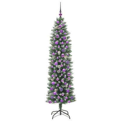 vidaXL Künstlicher schlanker Weihnachtsbaum Grün und Weiß 180 cm