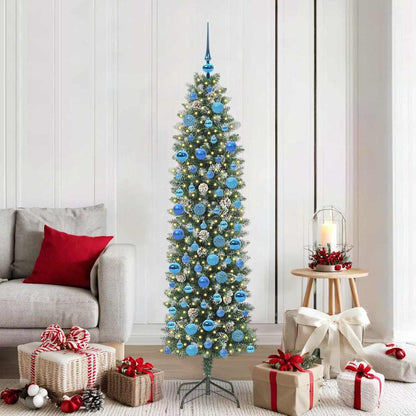 vidaXL Sapin de Noël artificiel élancé Vert et blanc 180 cm