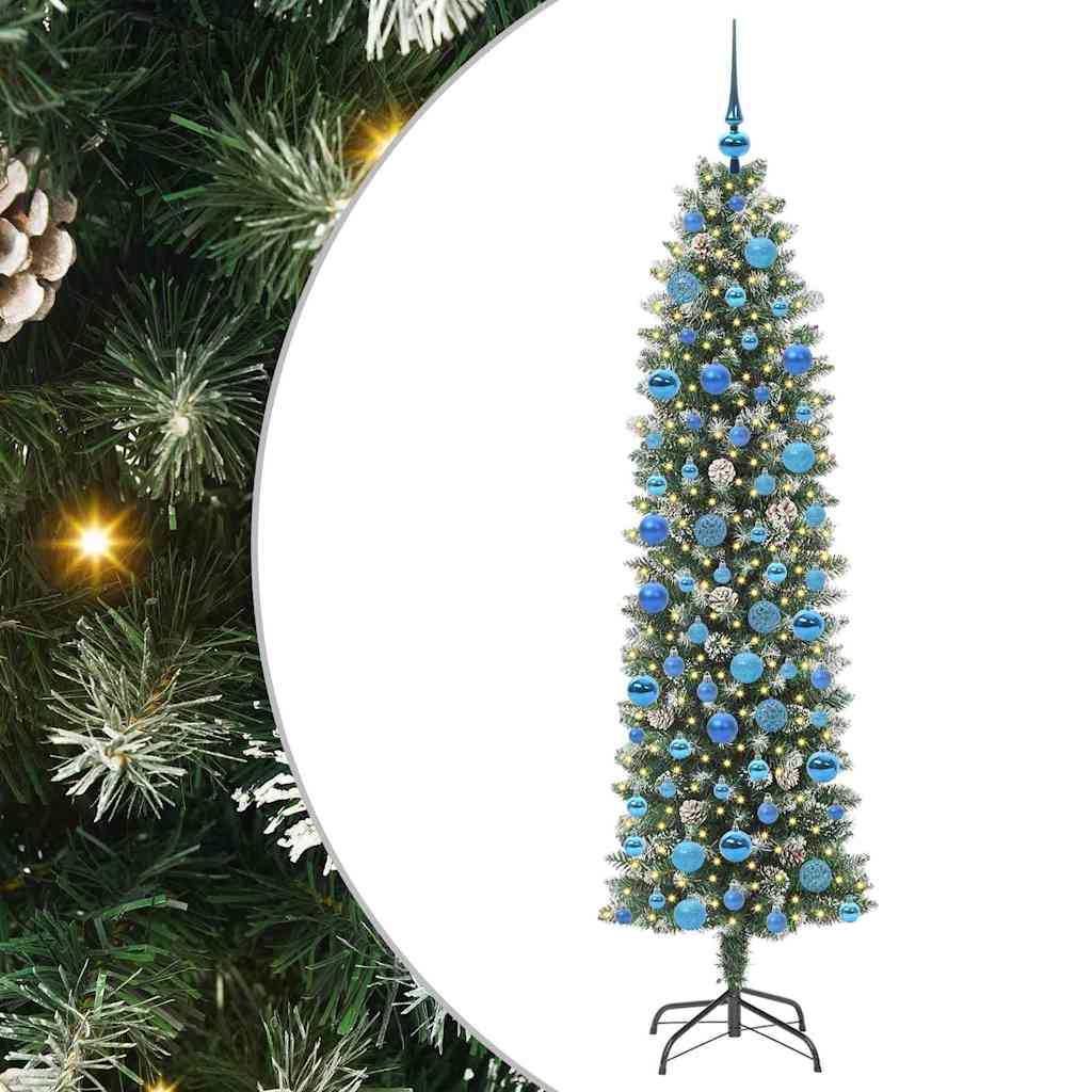 vidaXL Sapin de Noël artificiel élancé Vert et blanc 180 cm