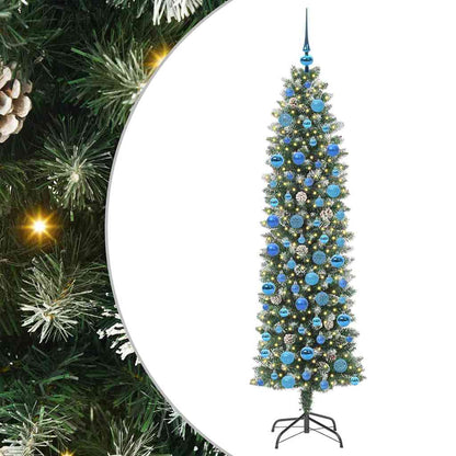 vidaXL Sapin de Noël artificiel élancé Vert et blanc 180 cm