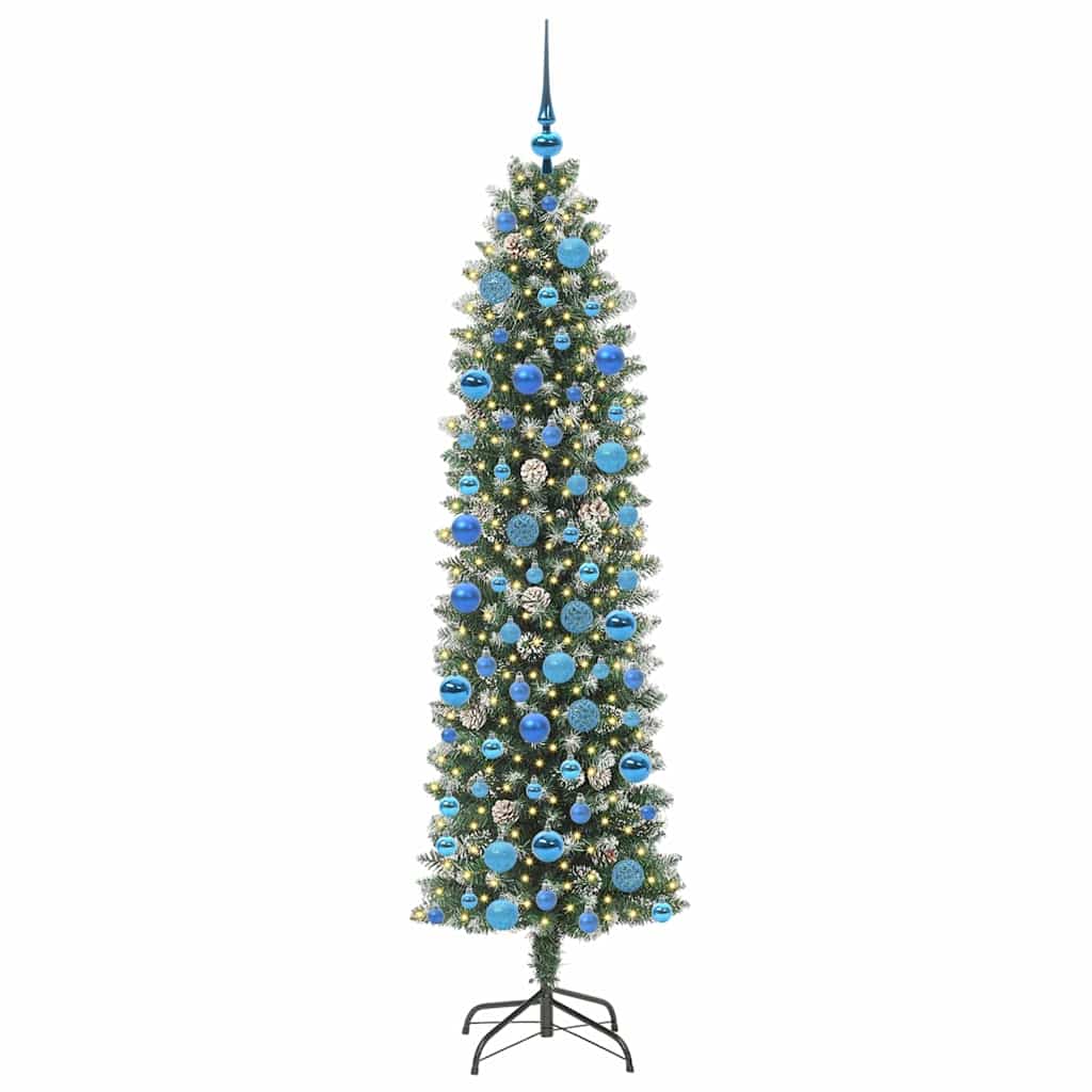 vidaXL Sapin de Noël artificiel élancé Vert et blanc 180 cm