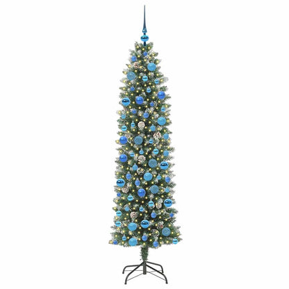 vidaXL Sapin de Noël artificiel élancé Vert et blanc 180 cm