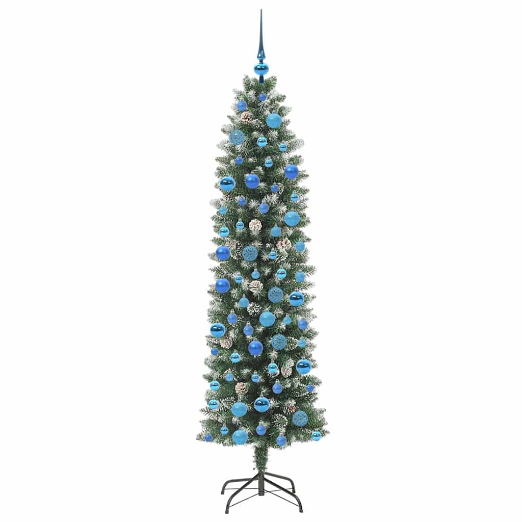 vidaXL Sapin de Noël artificiel élancé Vert et blanc 180 cm