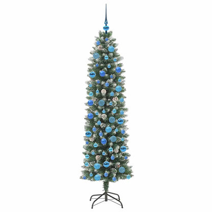 vidaXL Sapin de Noël artificiel élancé Vert et blanc 180 cm