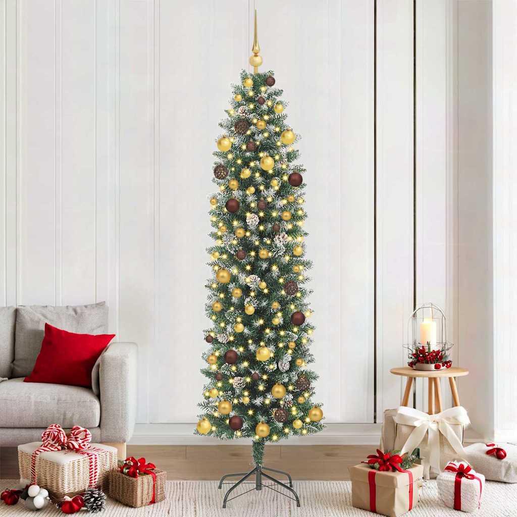 vidaXL Künstlicher schlanker Weihnachtsbaum Grün und Weiß 210 cm