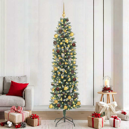 vidaXL Künstlicher schlanker Weihnachtsbaum Grün und Weiß 210 cm