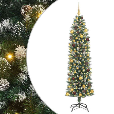 vidaXL Künstlicher schlanker Weihnachtsbaum Grün und Weiß 210 cm