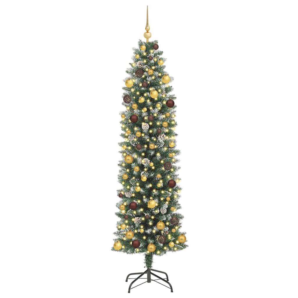 vidaXL Künstlicher schlanker Weihnachtsbaum Grün und Weiß 210 cm