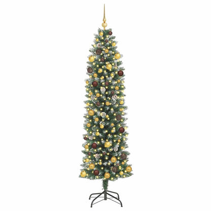 vidaXL Künstlicher schlanker Weihnachtsbaum Grün und Weiß 210 cm