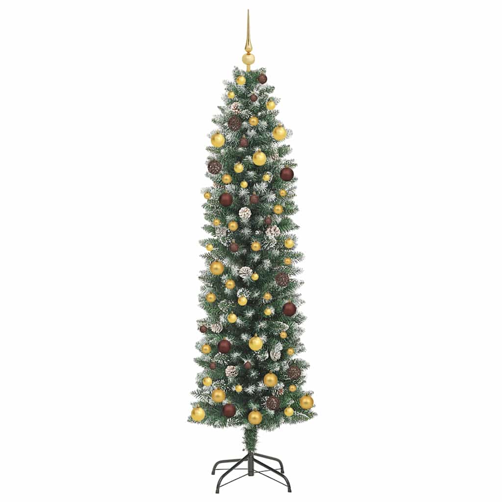 vidaXL Künstlicher schlanker Weihnachtsbaum Grün und Weiß 210 cm
